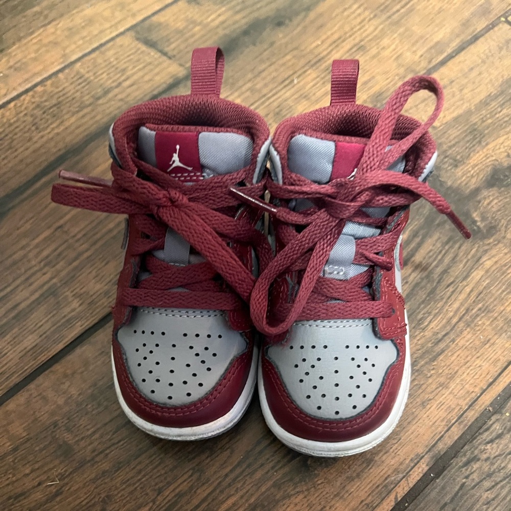 Kids Jordan Sneakers - Maroon and Gray